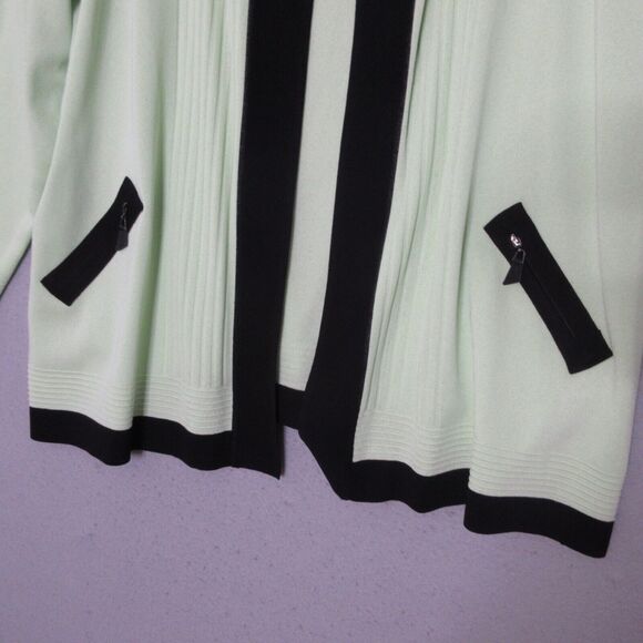 Exclusively Misook Sweater Cardigan Women Plus‎ 3X Green Black Open Front Career - Picture 2 of 15